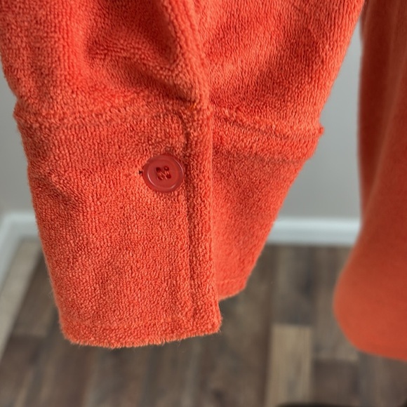 Beige Botany Terrycloth Ruched Mini Dress Orange Long Sleeve Button Down Size M - Picture 7 of 12